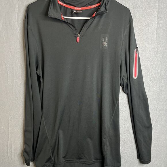 Spyder Active‎ Base Layer 1/4 Zip Long Sleeve Black Pullover ProWeb Men's Large - Picture 1 of 10